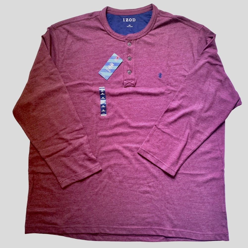 IZOD Big & Tall Men's Brushed Jersey L/S Henley Port Red Heather Sz 3XL NWT